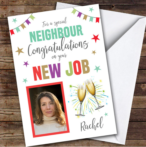 Personalized New Job Card For Neighbour Photo Champagne Cheers