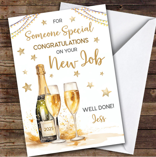 Personalized New Job Card For Someone Special Champagne Flute Gold