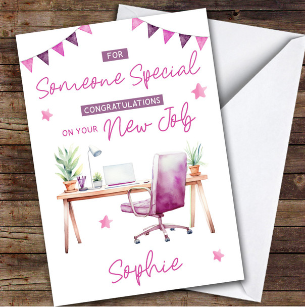 Personalized New Job Card For Someone Special Desk Job Pink