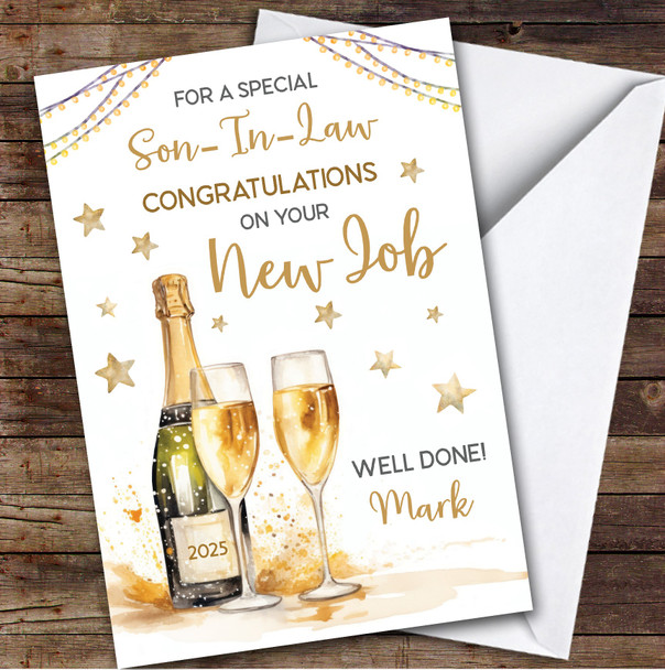 Personalized New Job Card For Son-In-Law Champagne Flute Gold