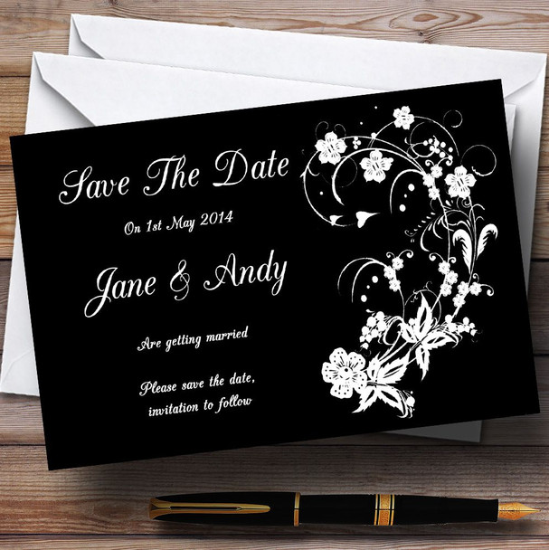 Black White Floral Personalized Wedding Save The Date Cards