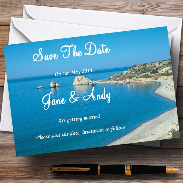 Cyprus Beach Jetting Off Abroad Personalized Wedding Save The Date Cards