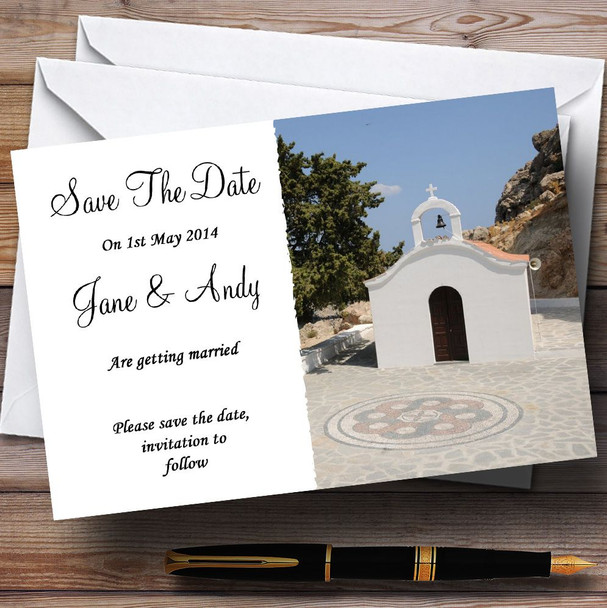 St Pauls Lindos Rhodes Jetting Off Abroad Personalized Wedding Save The Date Cards