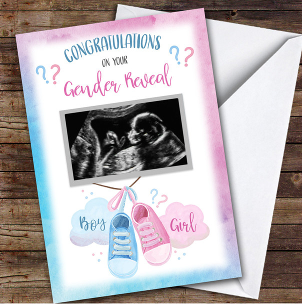 Personalized Gender Reveal Card For Anyone Photo Shoes Pink Blue