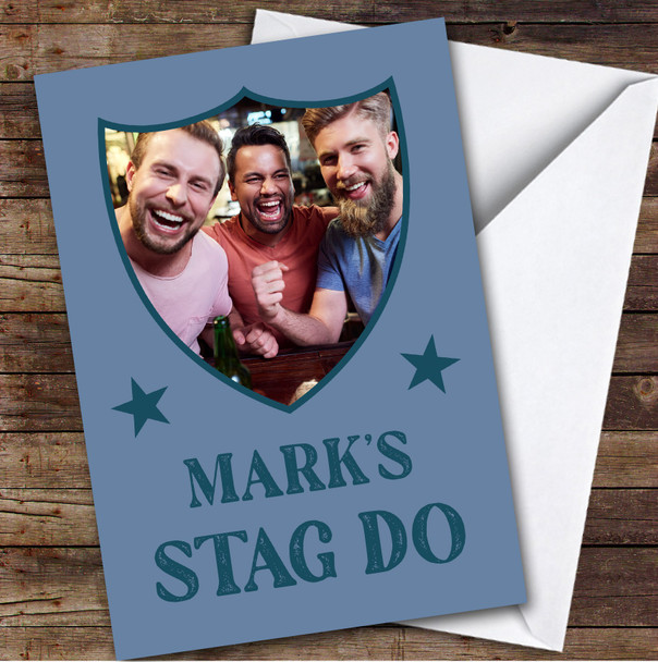 Personalized Stag Do Card For Anyone Photo Shield Blue