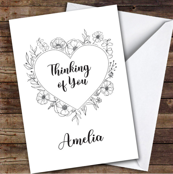 Personalized Thinking Of You Card For Anyone Heart Flowers