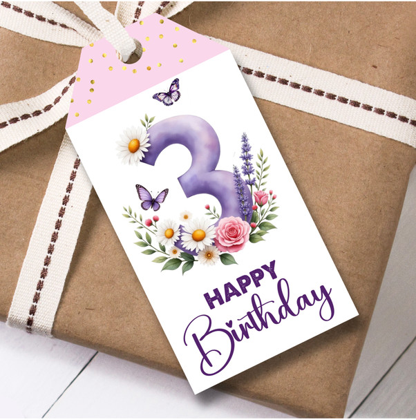 12 Large Gift Tags 3rd Birthday Floral Butterflies Girls Kids Birthday