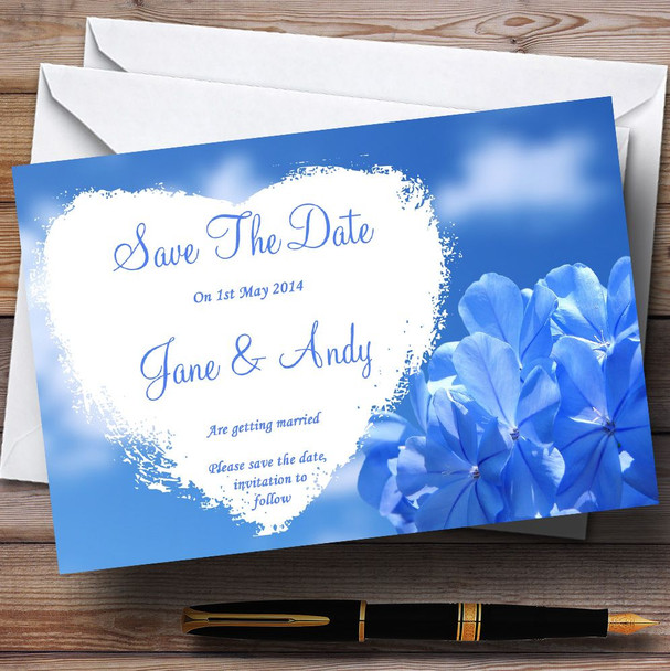 Pretty Sky Blue Flower Personalized Wedding Save The Date Cards