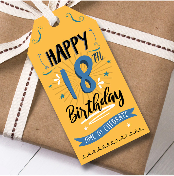 Birthday 12 Large Gift Tags 18th Birthday Male Orange Blue Swirls