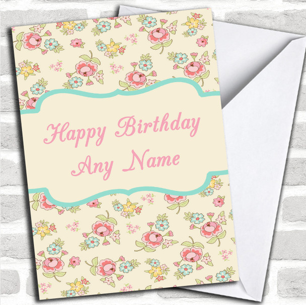 Pale Lemon Vintage Floral Personalized Birthday Card