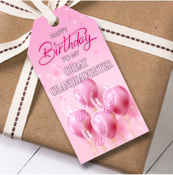 Birthday 12 Large Gift Tags For Great Granddaughter Pink Balloons Birthday