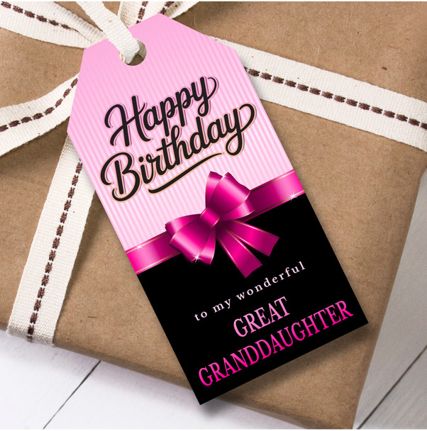 Birthday 12 Large Gift Tags For Great Granddaughter Pink Bow Birthday
