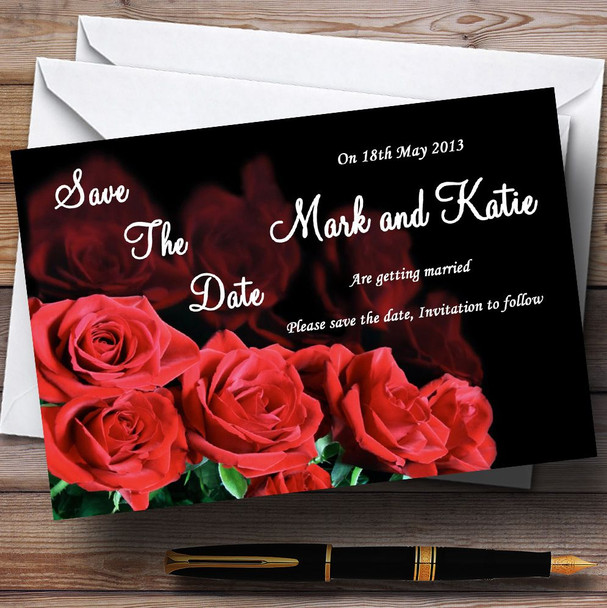 Black And Red Roses Personalized Wedding Save The Date Cards