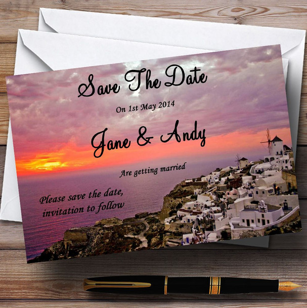Santorini In Greece Jetting Off Abroad Personalized Wedding Save The Date Cards