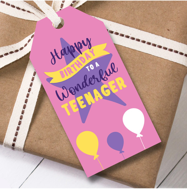 Birthday 12 Large Gift Tags Teenager Female Birthday Pink Star Balloons