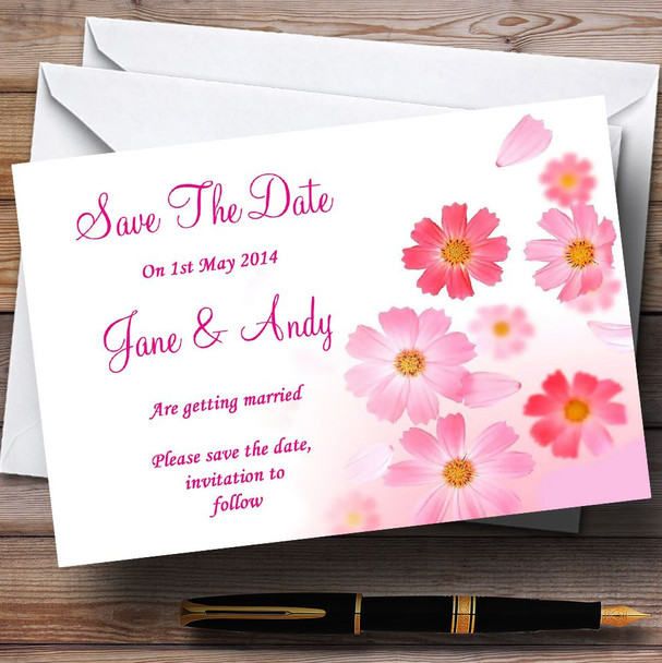 Pink Flowers Pretty Personalized Wedding Save The Date Cards