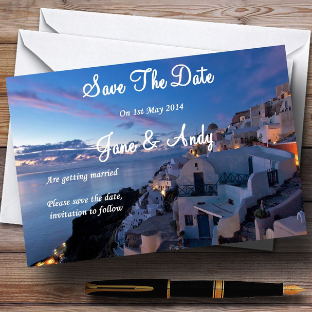 Santorini Greece Jetting Off Married Abroad Personalized Wedding Save The Date Cards
