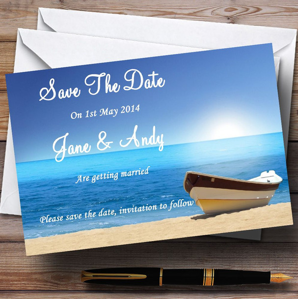 Beach Married Abroad / Jetting Off Personalized Wedding Save The Date Cards