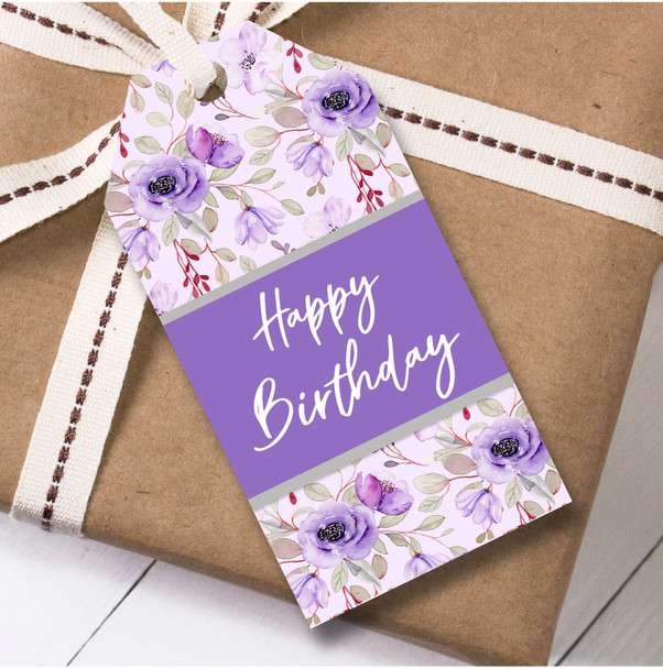 Birthday 12 Large Gift Tags Purple Flowers Happy Birthday Female