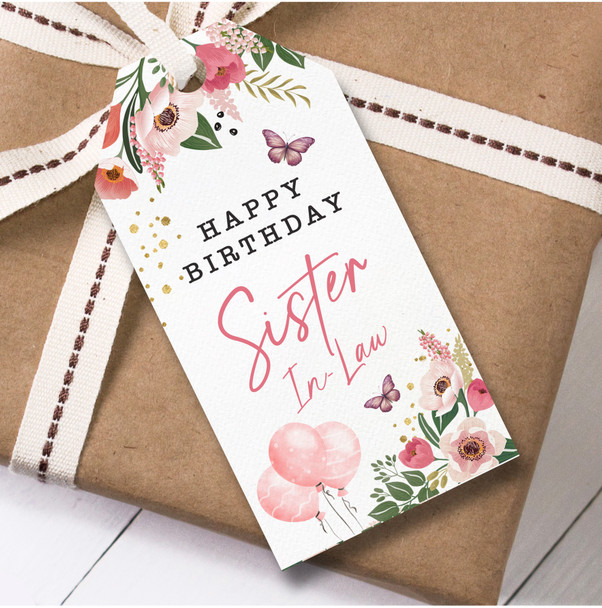 Birthday 12 Large Gift Tags For Sister-In-Law Pink Butterflies Birthday