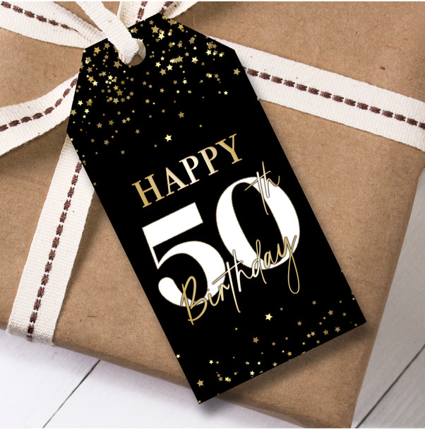 12 Large Gift Tags 50th Birthday Black & Gold Stars Birthday