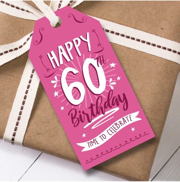 Birthday 12 Large Gift Tags 60th Birthday Female Pink Swirls