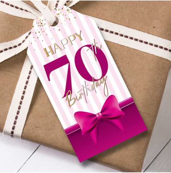 Birthday 12 Large Gift Tags 70th Birthday Pink Bow