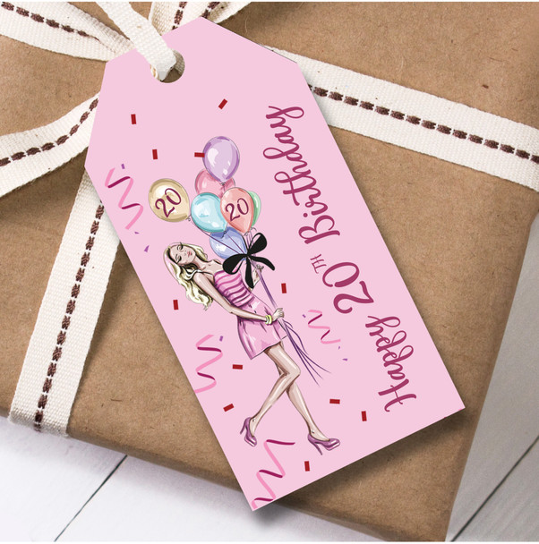 Birthday 12 Large Gift Tags Birthday Girl 20th Balloons Pink