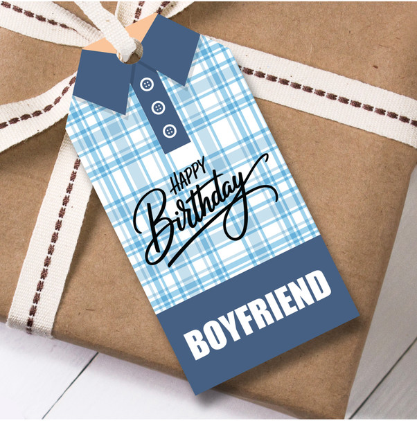 Birthday 12 Large Gift Tags For Boyfriend Blue Check Shirt Birthday