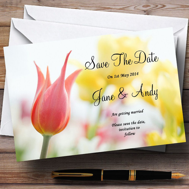 Dainty Pink And Yellow Floral Personalized Wedding Save The Date Cards