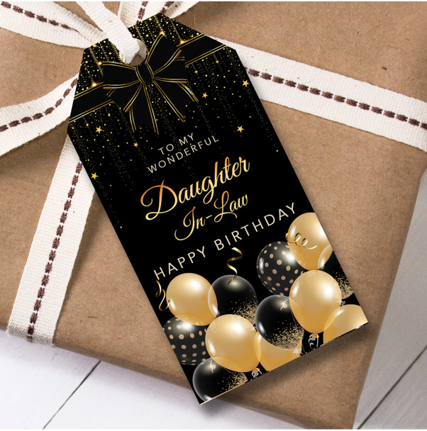 Birthday 12 Large Gift Tags Daughter-In-Law Black and Gold Birthday