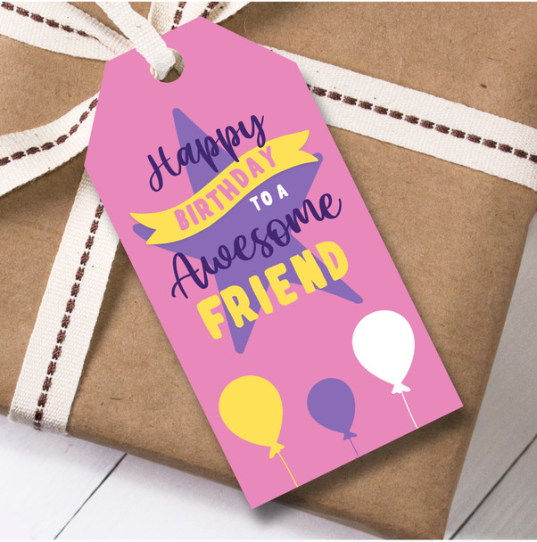 Birthday 12 Large Gift Tags For Friend Female Birthday Pink Star Balloons