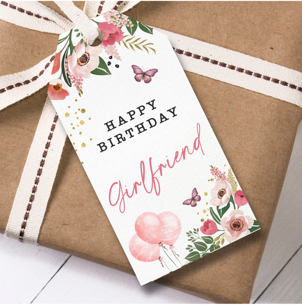 Birthday 12 Large Gift Tags For Girlfriend Pink Floral Butterflies Birthday