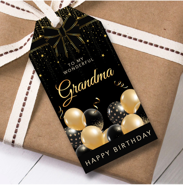 Birthday 12 Large Gift Tags For Grandma Black and Gold Birthday