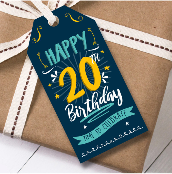 Birthday 12 Large Gift Tags 20th Birthday Male Blue Orange Swirls
