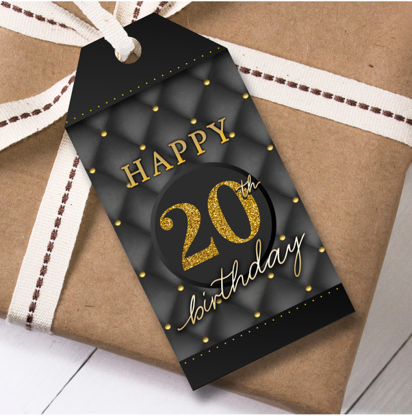 12 Large Gift Tags 20th Birthday Black & Gold Birthday