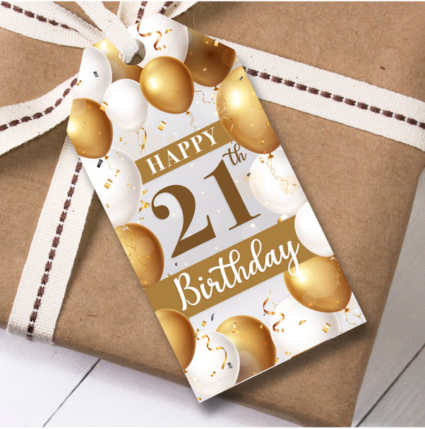 Birthday 12 Large Gift Tags 21st Birthday Gold White Balloons