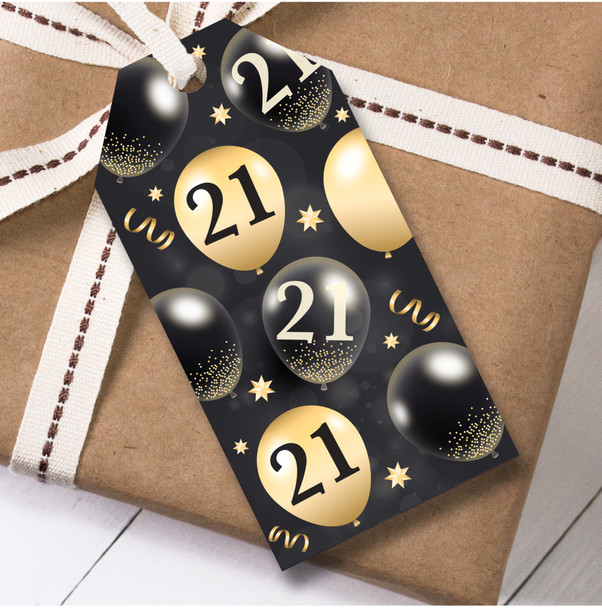 12 Large Gift Tags 21st Birthday Black & Gold Balloons Birthday