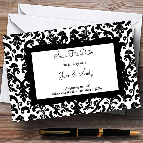 Black & White Damask Personalized Wedding Save The Date Cards