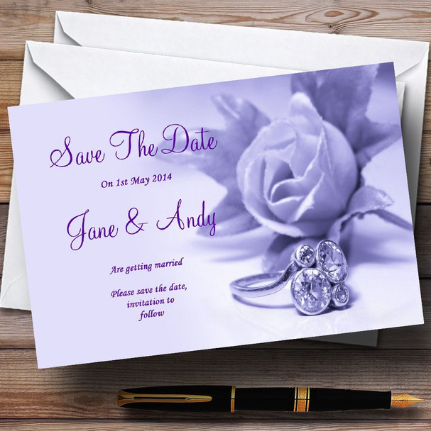 Lilac And Purple Rose Ring Personalized Wedding Save The Date Cards