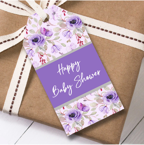 Baby Shower 12 Large Gift Tags Purple Flowers Happy Baby Shower