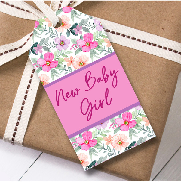 New Baby 12 Large Gift Tags Pink Purple Flowers New Baby Girl