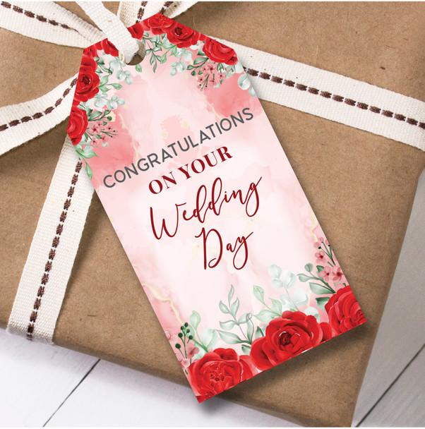 Wedding Day 12 Large Gift Tags Congratulations Red Flowers Wedding Day