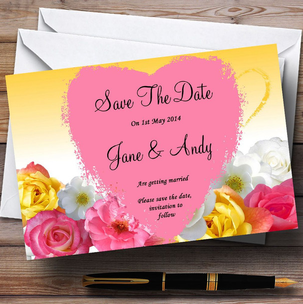 Yellow Pink Flowers Personalized Wedding Save The Date Cards