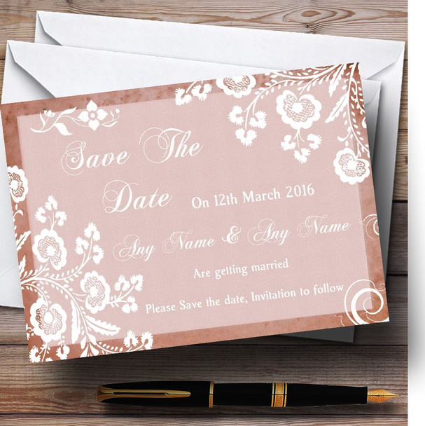 Rustic Blush Lace Personalized Wedding Save The Date Cards