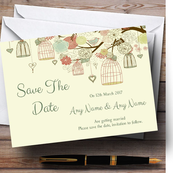 Vintage Shabby Chic Birdcage Pale Yellow Personalized Save The Date Cards
