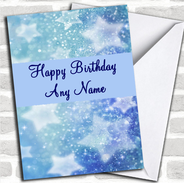 Pale Blue Crystal Stars Personalized Birthday Card