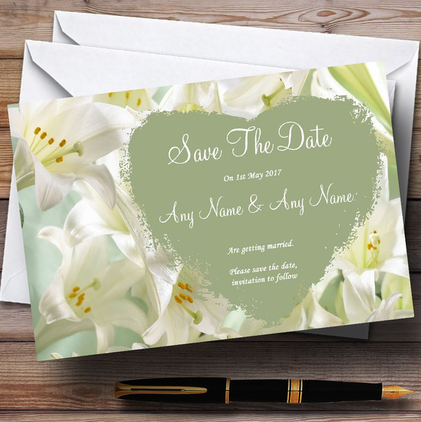White And Green Calla Lily Personalized Wedding Save The Date Cards