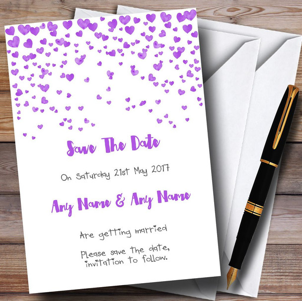 Purple Heart Confetti Personalized Wedding Save The Date Cards
