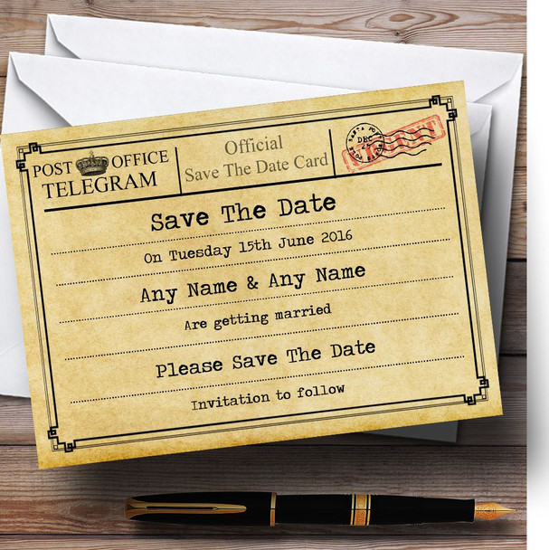 Vintage Telegram Typewritten Personalized Wedding Save The Date Cards